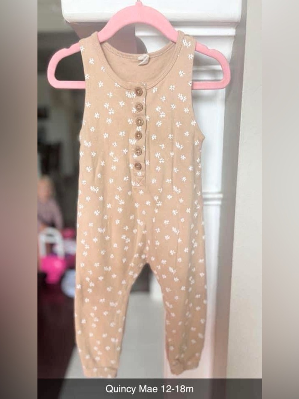 Quincy Mae Tan Floral Button-Front Tank Romper